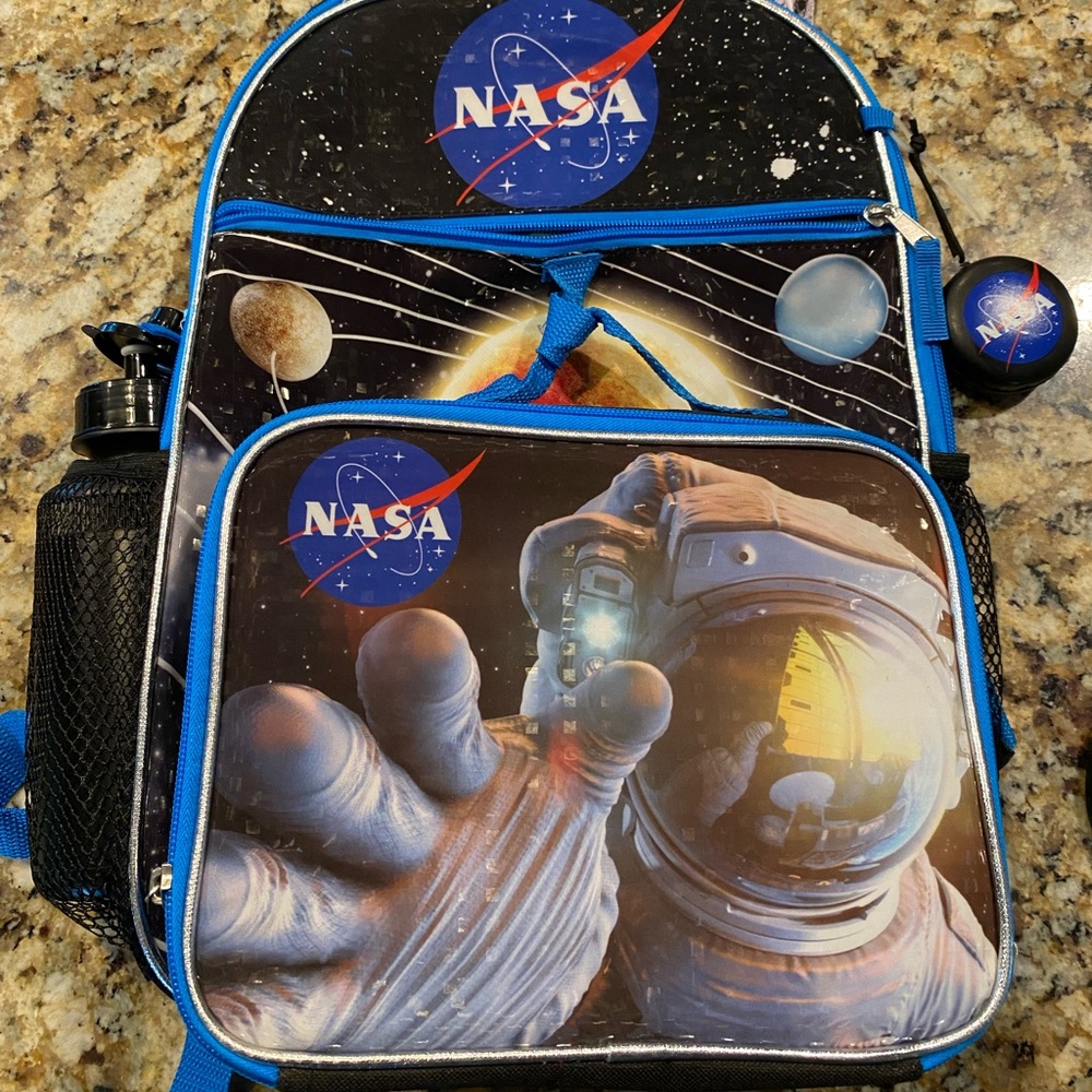 NASA, outer space, astronaut backpack and lunchbox
